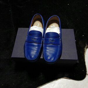 AUTH LUXURY PRADA LOGO LOAFER SHOES 2DD165 ROYAL LEATHER NEW